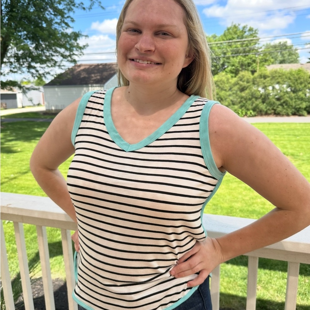 Sew In Love Striped Tank with Mint Trim
